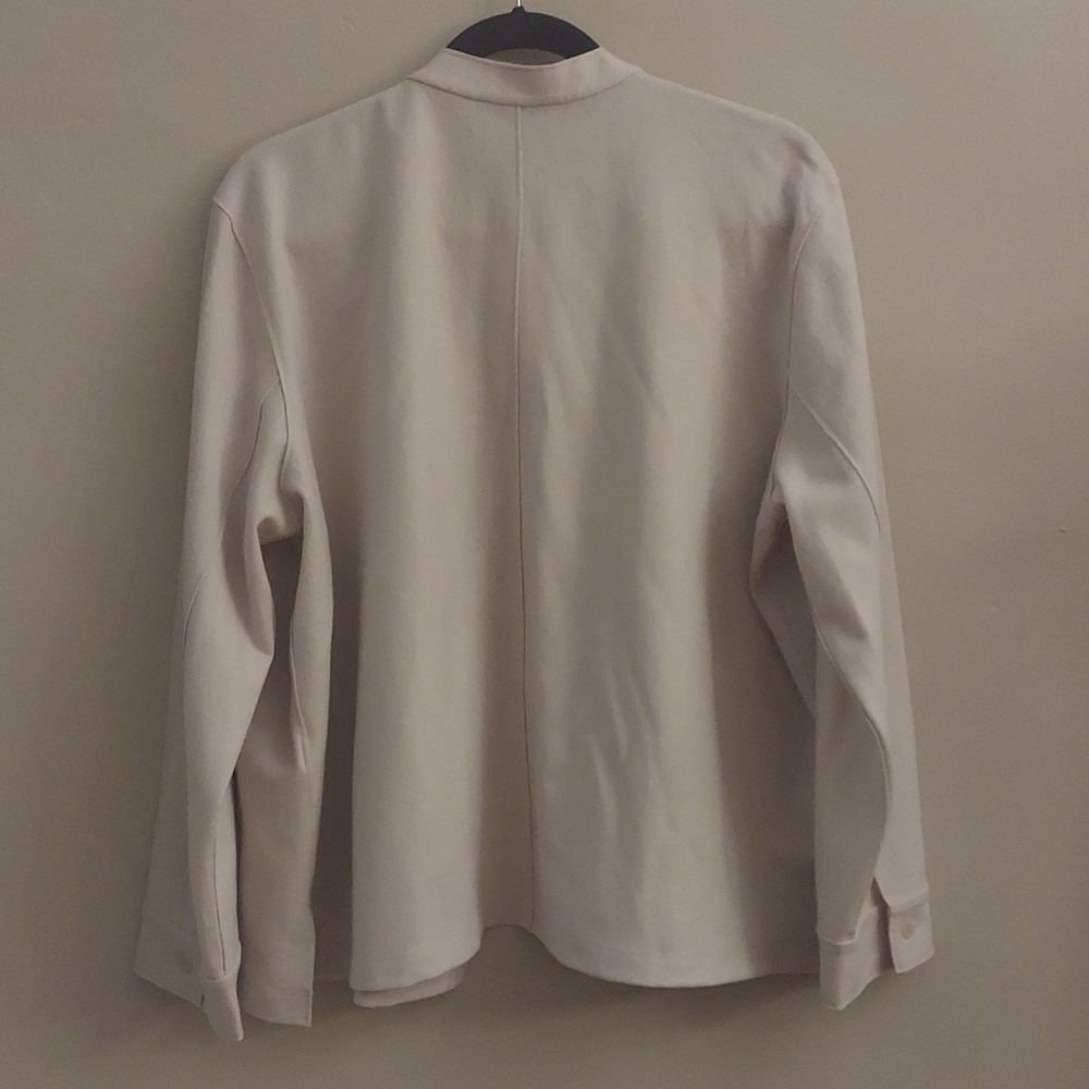 NEW EILEEN FISHER XL Wool Mandarin Collar Button Down Long Sleeve Jacket Chalk - Picture 12 of 16
